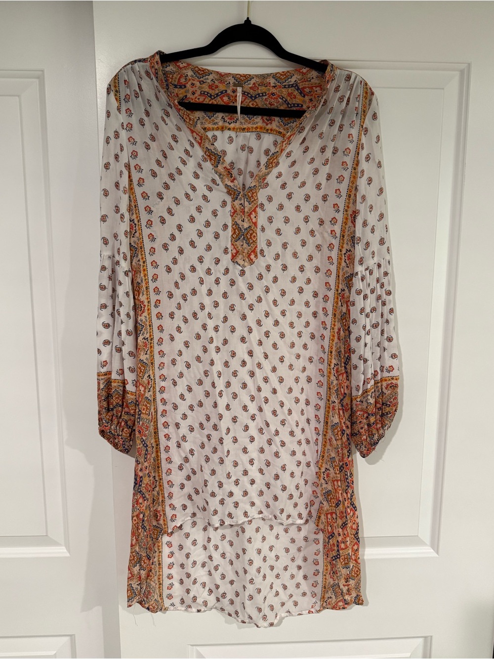 Free People Peacemaker Ivory Paisley Floral Print High-Low Bohemian Dress Size M - Picture 2 of 9